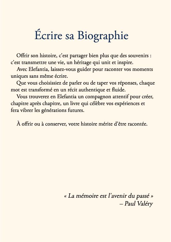 COFFRET CADEAU "Écrire sa Biographie" avec Elefantia inclus